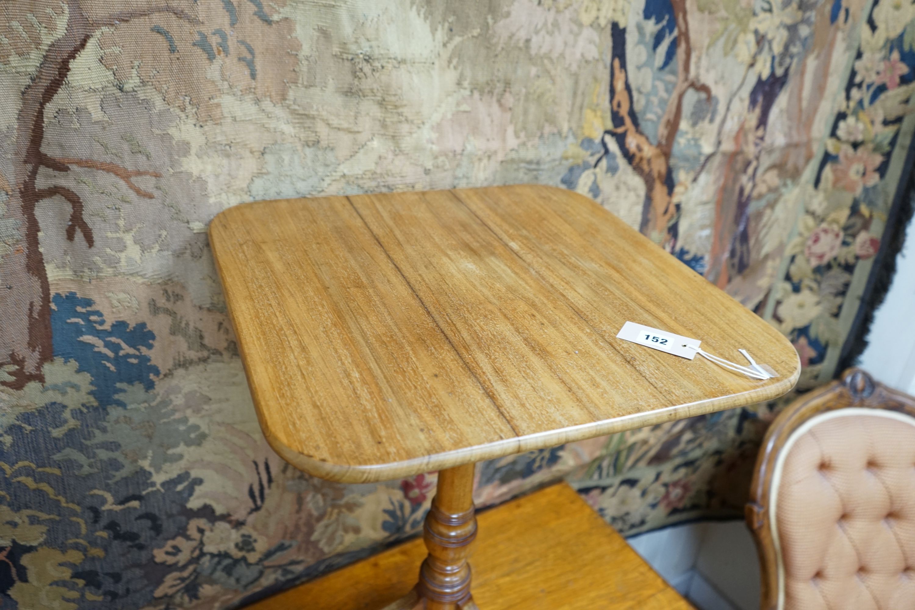 A 19th century and later mahogany tilt top wine table, width 49cm, depth 49cm, height 72cm